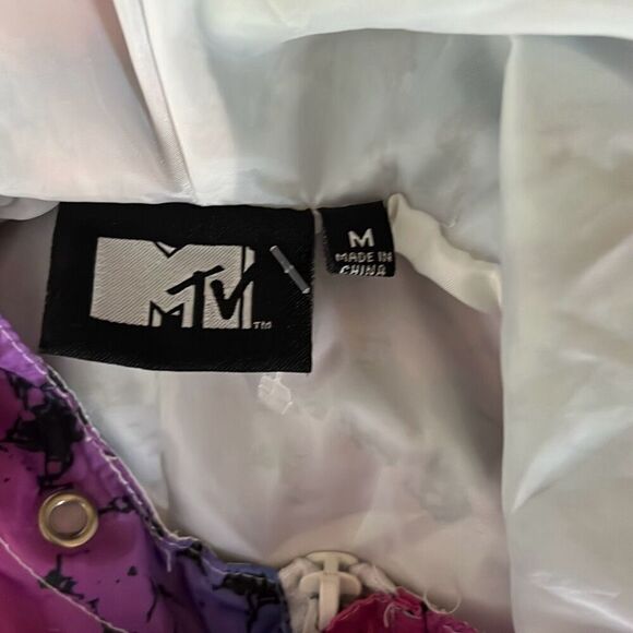 Vintage MTV Snakeskin Rainbow Hooded Windbreaker Jacket 1/4 Zip Size Medium 🔥 - Picture 3 of 6